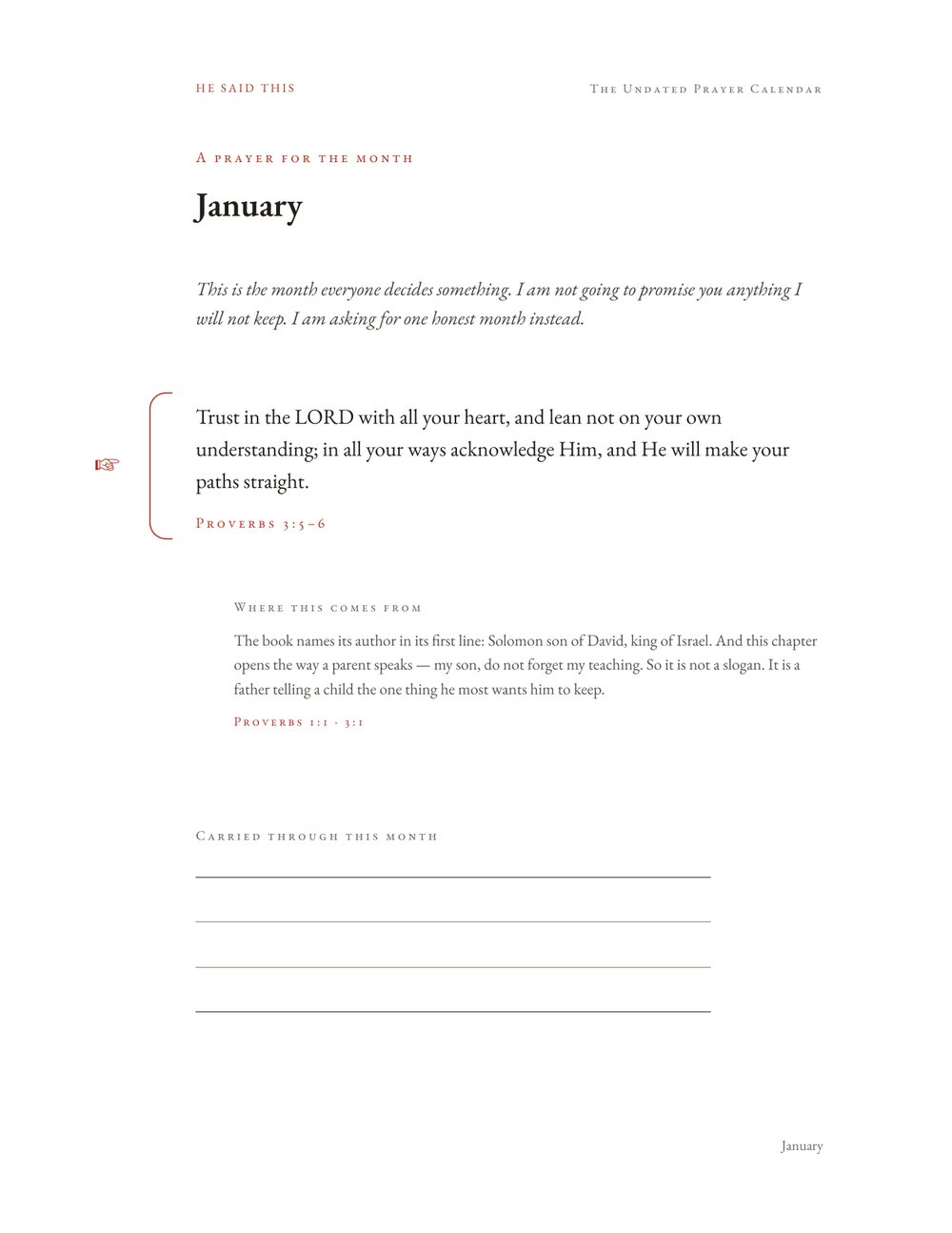 A month from The Undated Prayer Calendar